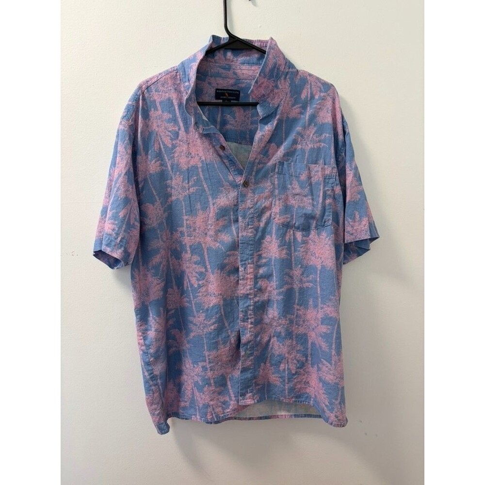 Margaritaville Island Reserve Mens L Blue Button-Up Linen Blend Fabric